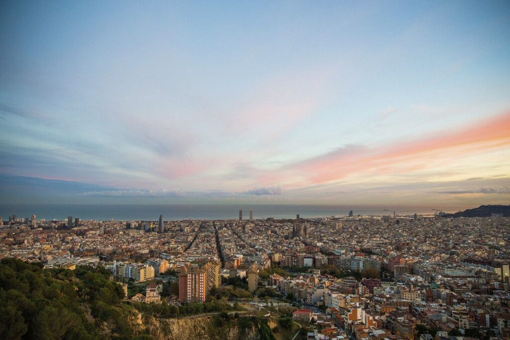 Free Barcelona, Spain at sunset